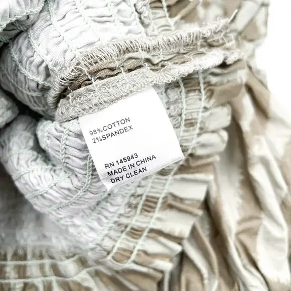 TOCCIN Smocked Ruffle Top Green Off-Shoulder Zebra Striped‎ Puff Sleeve Sz XS - Picture 9 of 10